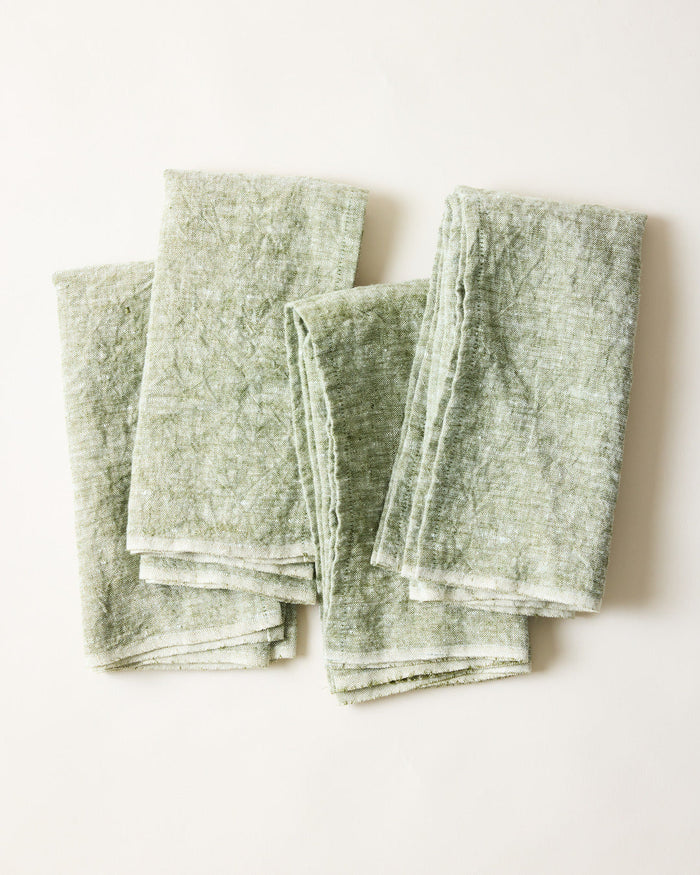 Washed Linen Napkins — Olive linen napkins; Farmhouse Pottery