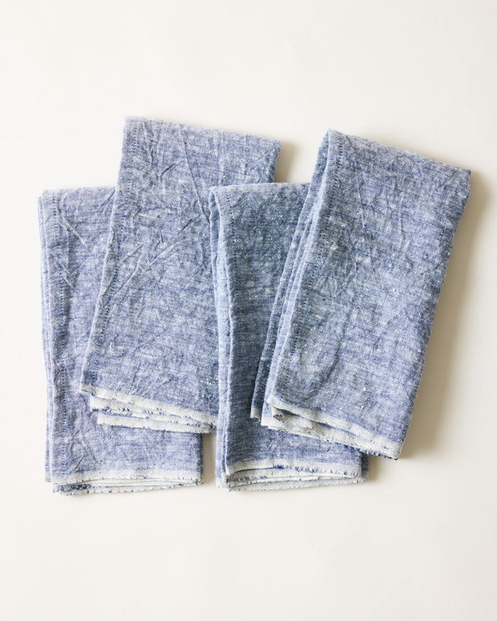 Washed Linen Napkins — Indigo linen napkins; Farmhouse Pottery