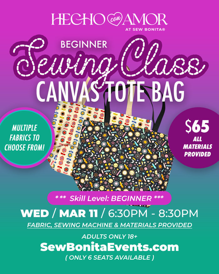 Wed March 11th, 2026 / Adult Intro to Sewing Class (Canvas Tote Bag)