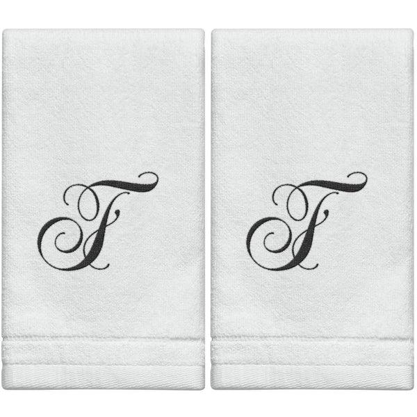 White Monogrammed Towel - Black Embroidered - Elegant Linen