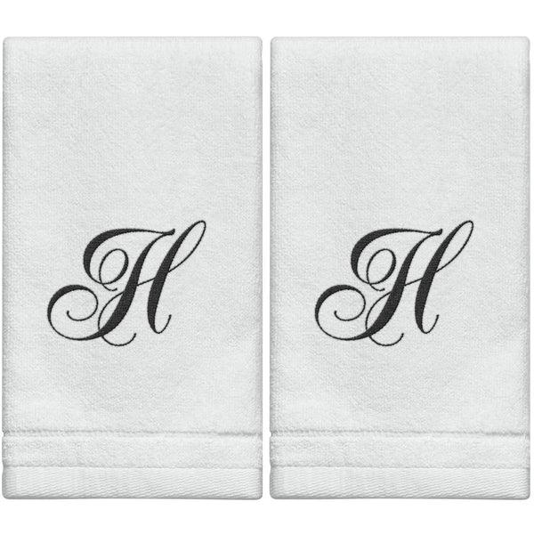 White Monogrammed Towel - Black Embroidered - Elegant Linen