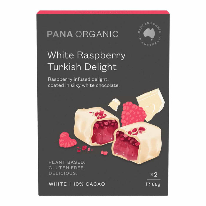 Pana Organic White Raspberry Turkish Delight packaging on a white background