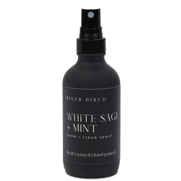 White Sage + Mint - 4 oz Black Glass Room + Linen Spray