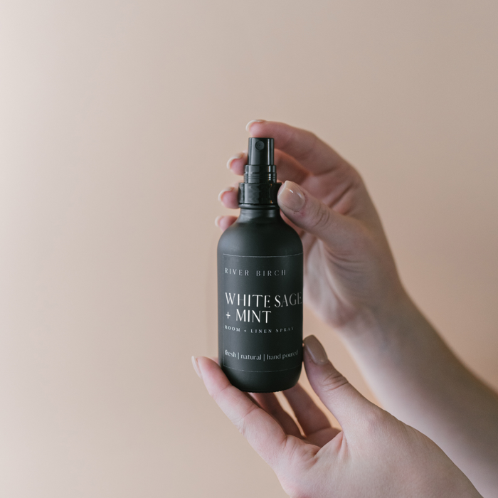 White Sage + Mint - 4 oz Black Glass Room + Linen Spray