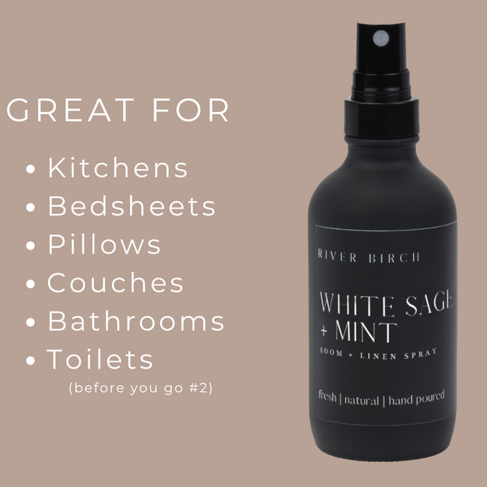 White Sage + Mint - 4 oz Black Glass Room + Linen Spray