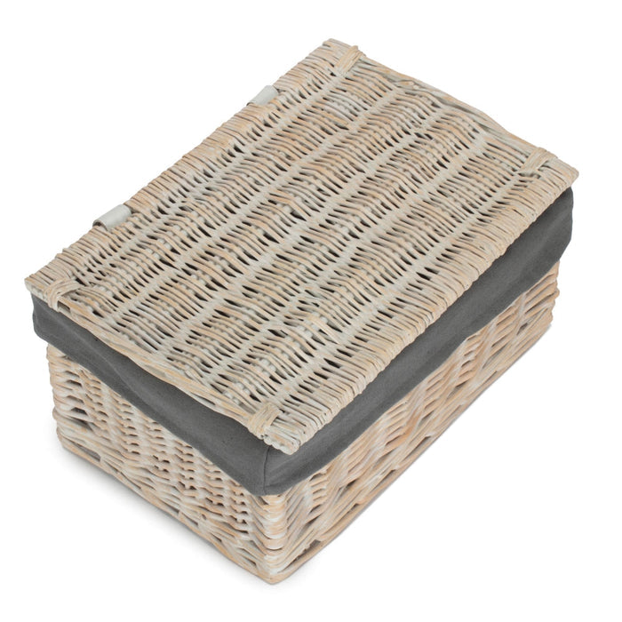 Whitewash Steamed Grey Cotton Lined Wicker Storage Basket