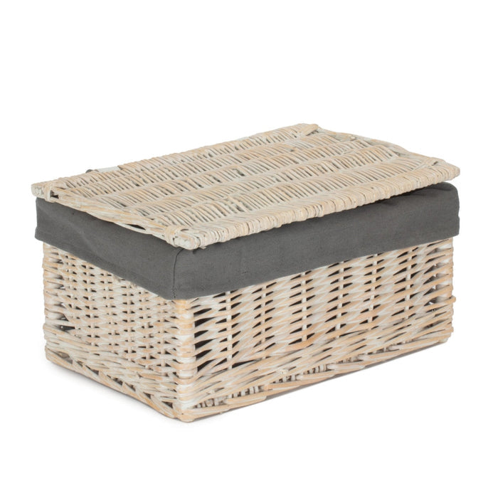 Whitewash Steamed Grey Cotton Lined Wicker Storage Basket