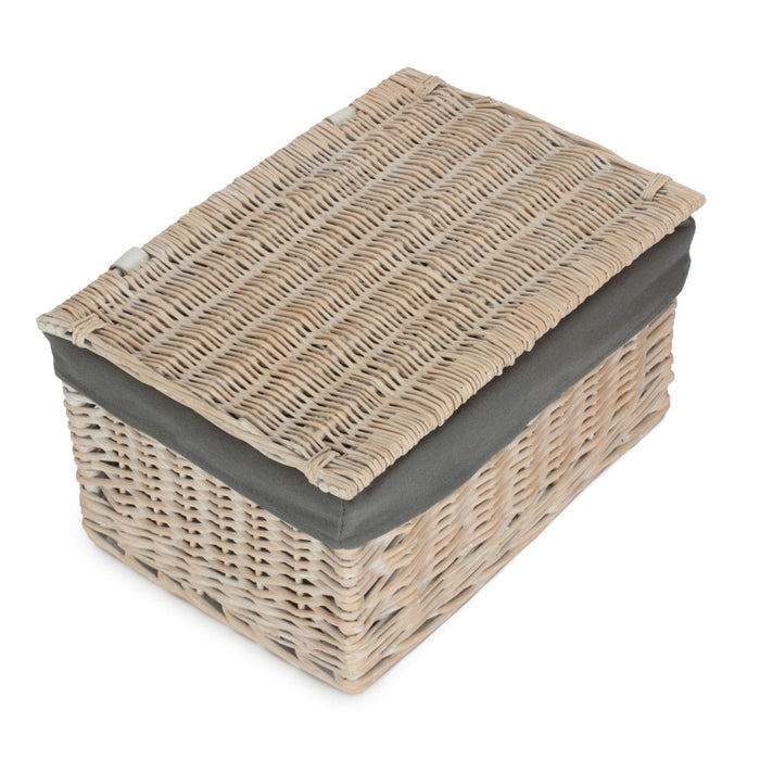 Whitewash Steamed Grey Cotton Lined Wicker Storage Basket