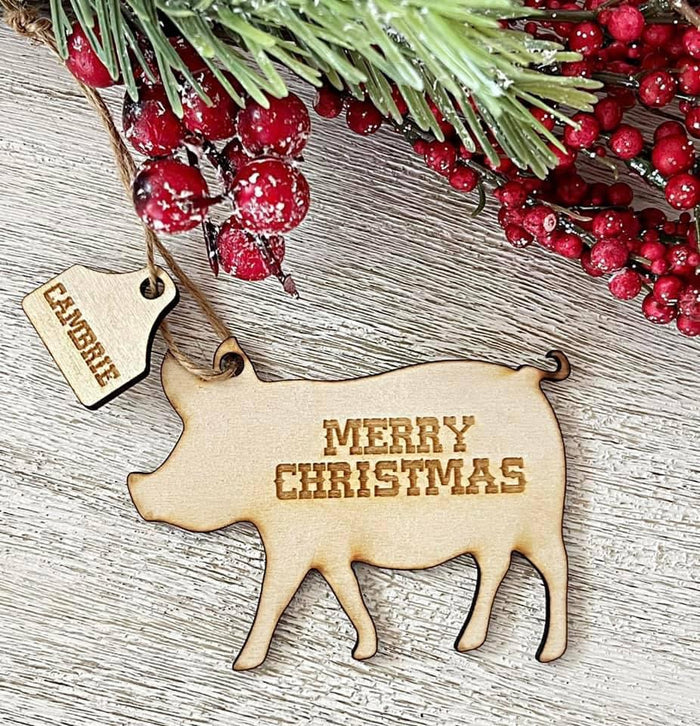 Wholesale | 1 pc | Wood Pig Christmas Ornament