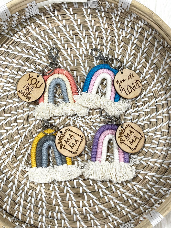 Wholesale | 4 PCs | Rainbow boho keychains with inspirational disk