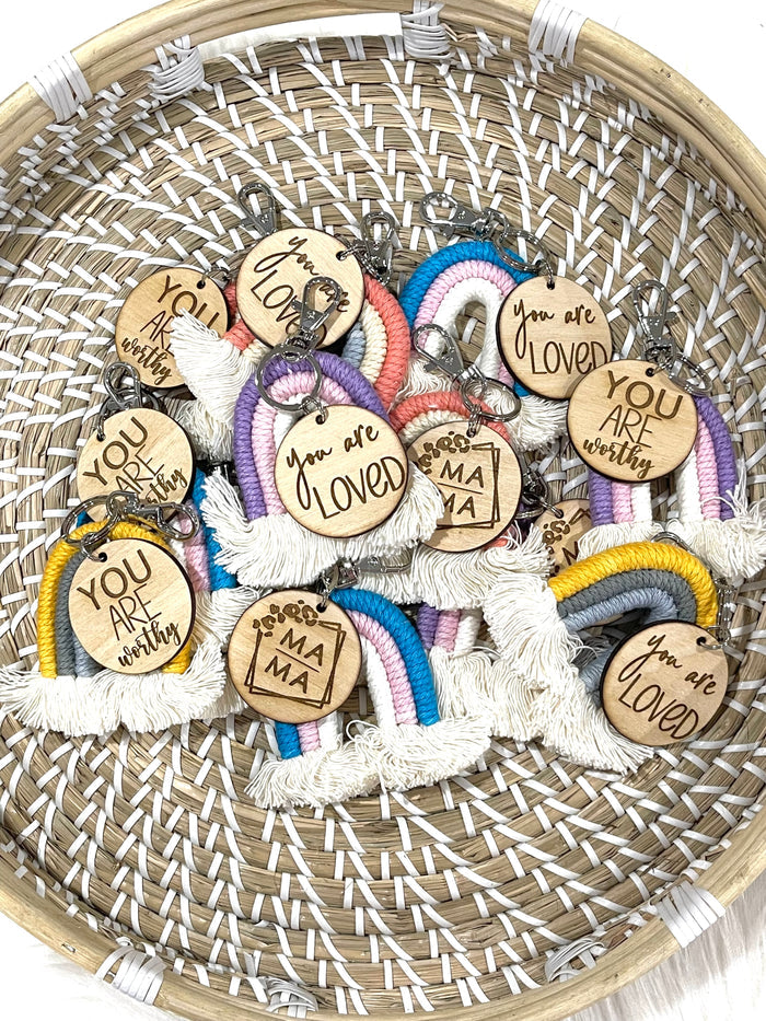 Wholesale | 4 PCs | Rainbow boho keychains with inspirational disk