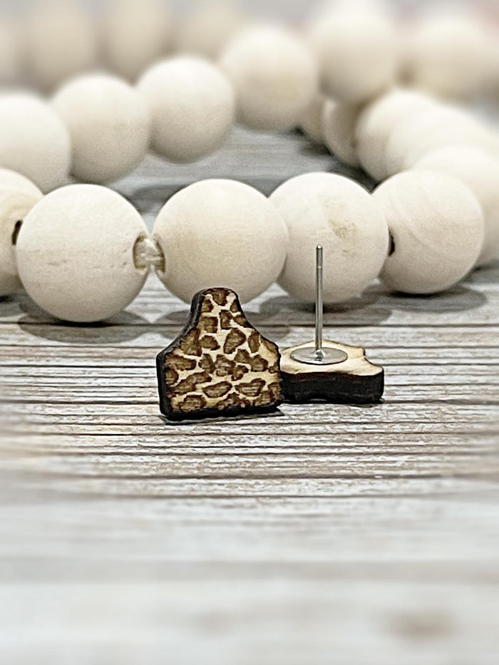 Wholesale | ON SALE | Set of 10 pairs cow print tag earring studs