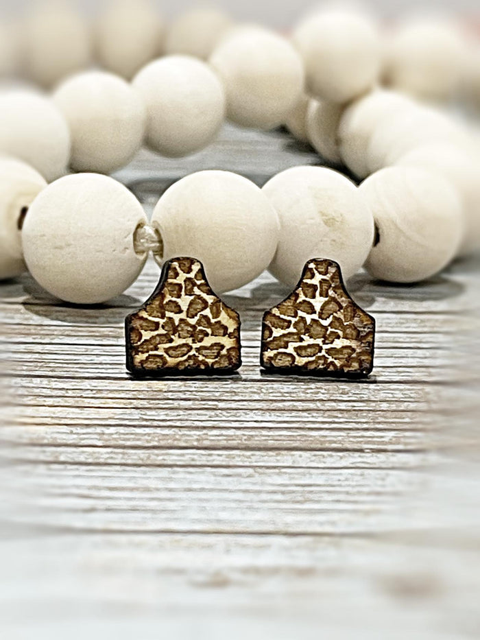 Wholesale | ON SALE | Set of 10 pairs cow print tag earring studs