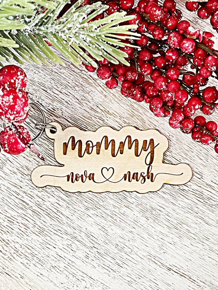 Wood Mommy Keychain with Names