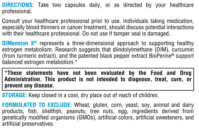 Supplement bottle featuring DiMension 3 proprietary formula with Curcumin and BioPerine.