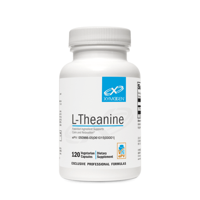 Xymogen L-theanine capsules in white bottle