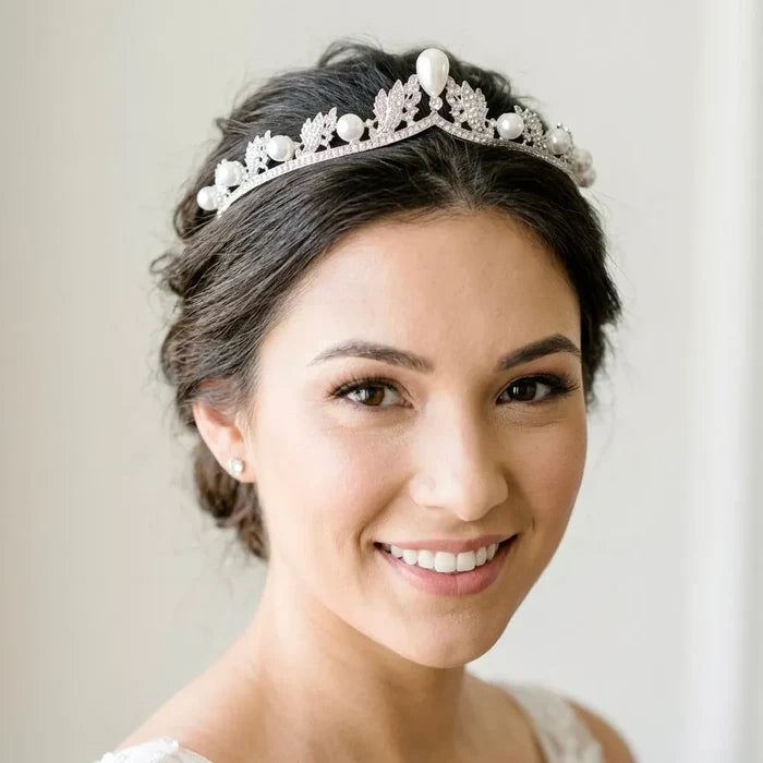 Pearl & Crystal Bridal Tiara | Elegant Pearl Wedding Crown