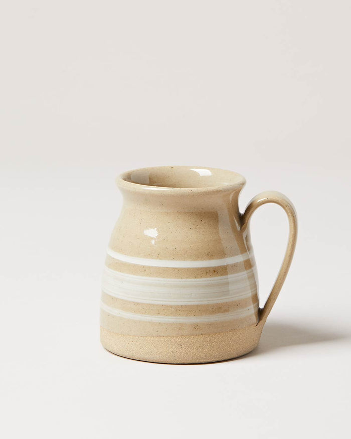 Yellowware Stoneware Mug — Yellowware mug with white bands; Farmhouse Pottery